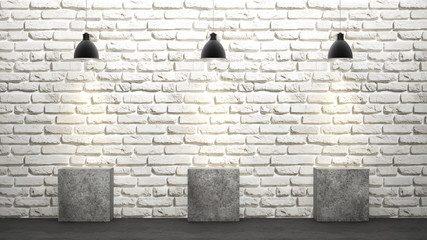 White brick wall with chandeliers (3D rendering)