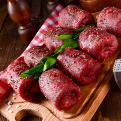 fresh raw beef roulades