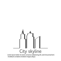 Obraz premium Silhouette of the city in a flat style. Modern urban landscape. Vector illustrations. City skyscrapers building office horizon.Continuous line drawing