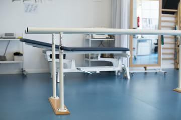 Physiotherapy room. Parallel rehabilitation bars.