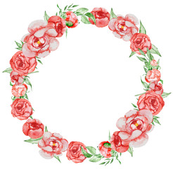 Peonies wreath Hand painted watercolor combination of Flowers and Leaves