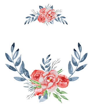 Peonies wreath Hand painted watercolor combination of Flowers and Leaves