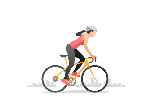 Woman riding a bike. Healthy lifestyle. Vector illustration.