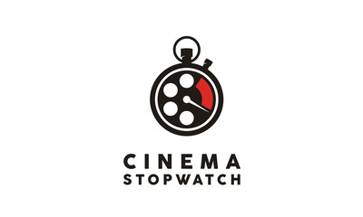 Film Reel Stopwatch Timer for Movie Cinema Production logo design inspiration