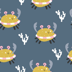 vector seamless background pattern with funny baby crabs for fabric, textile
