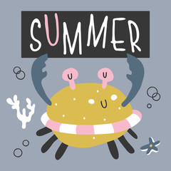 Vector illustration of cute funny baby crab for print,poster,scandinavian design