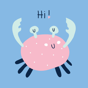 Vector illustration of cute funny baby crab for print,poster,scandinavian design