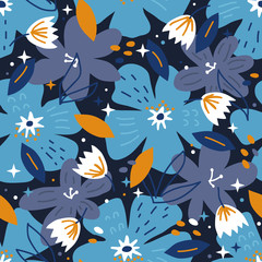 Vector seamless background pattern with hand drawn flowers