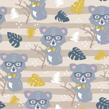 vector seamless background pattern with funny baby koalas for fabric, textile