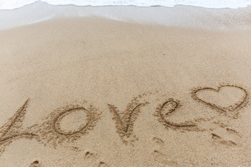 Word love on the sand