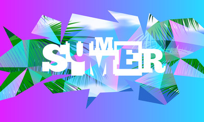 summer polygonal background with palm leaves geometric shapes