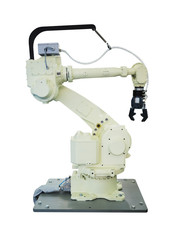 Modern handling robot with robotic arm isolated on white background