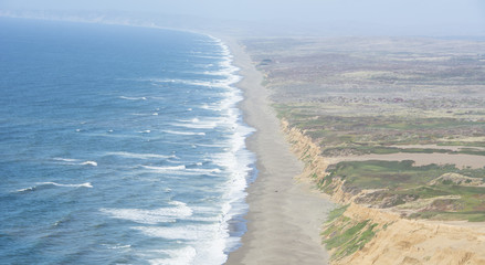 Beautiful top view of the beaches of Point Reyes in California