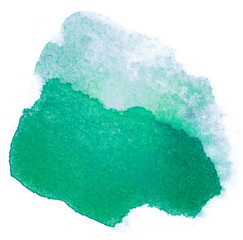 Cyan green spot abstract ink spot on paper brush strokes. watercolor blossoms. design element on a...