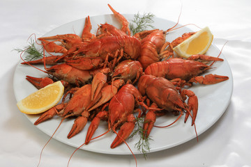 lobsters on dish with lemon
