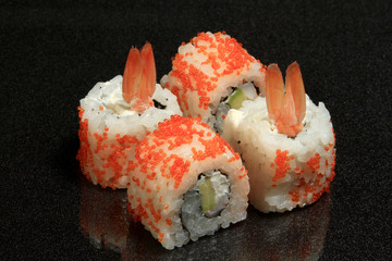 sushi over black background