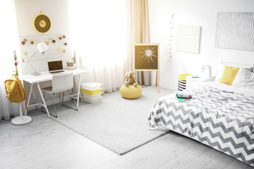 Child's bedroom interior with soft carpet