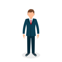 Businessman in dark suit standing illustration. Abstract vector illustration. Front view. full height