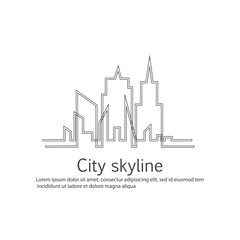 Obraz premium Silhouette of the city in a flat style. Modern urban landscape. Vector illustrations. City skyscrapers building office horizon.Continuous line drawing