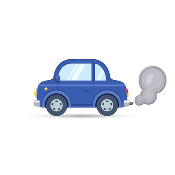Car side view. Car exhaust traffic fumes. Vector isolated flat illustration