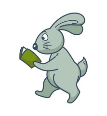Fototapeta na wymiar Bunny with long ears walks and reads book