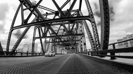 JACKSONVILLE, FL - APRIL 8, 2018: Main Street Bridge as seen from a moving car. The city is a major attraction in Florida