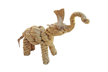 Elephant made from old rope ,local toys,handmade isolated on white background