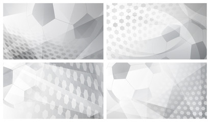 Set of four football or soccer abstract backgrounds with big ball in gray colors - obrazy, fototapety, plakaty