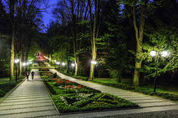 The promenade in the park in the spa Polanica-Zdrój