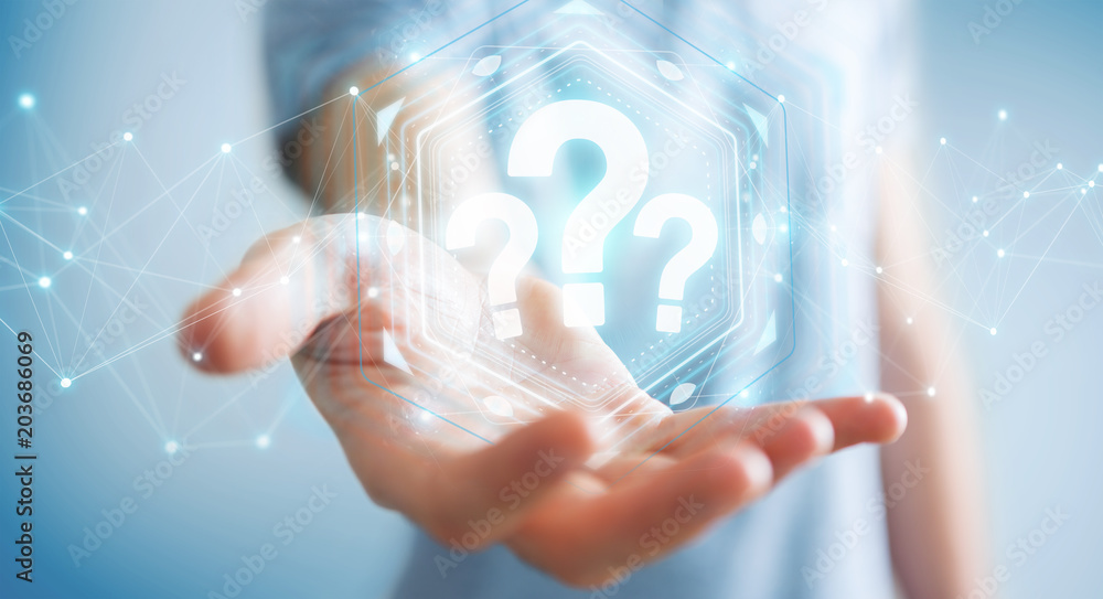 Leinwandbilder Businessman using question marks digital interface 3D rendering