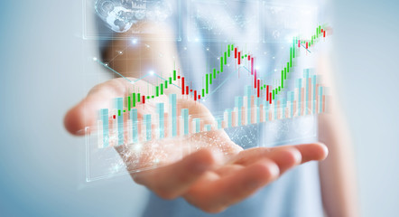 Businessman using 3D rendering stock exchange datas and charts
