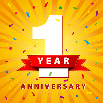 1 Year Anniversary Celebration Card. Vector Illustration