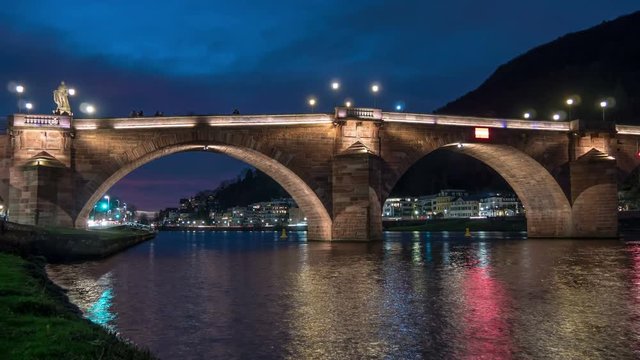 Night timelapse of Karl Theodor Bridge, Heidelberg