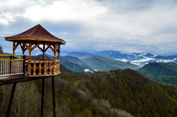 Mountain landscape with a gazebo in the Caucasus Russia