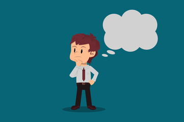 An office man thinks deeply. Blank space to fill.