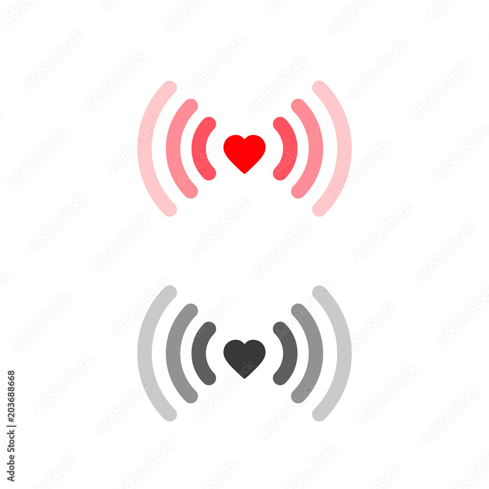 Poster heart wifi icon set. vector heart connect icon in flat style. heart signal. love connection. wifi ho