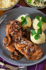 Delicious chicken marsala served with fettucine pasta
