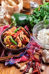 Homemade Kung Pao chicken with peppers and vegetables