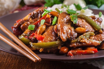 Kung Pao chicken with peppers and vegetables