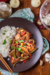 Kung Pao chicken with peppers and vegetables