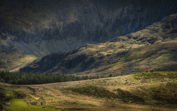 Welsh Mountain Scene in Dappled Light.