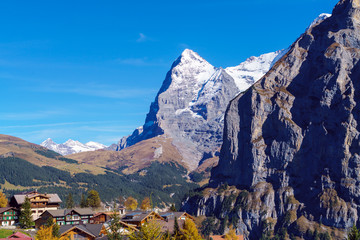 The Eiger mountain of the Bernese Alps in the Bernese Oberland of Switzerland