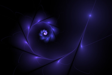 Beautiful fractal spiral shapes illustration - blue background, Fractal flower fantasy pattern