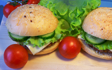 Burgers and tomatoes