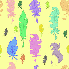 Feathers colorful vector pattern in a flat style.