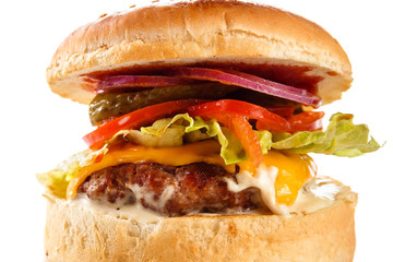 burger on a white background close up
