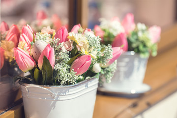 Street cafe flowers and herbs decor concept