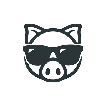 Pig in sunglasses icon. Piggy logo