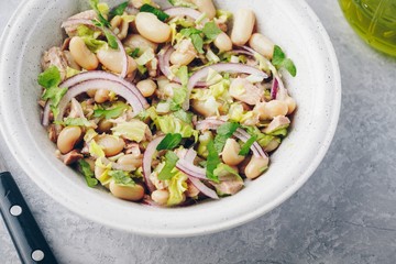 tuna salad with celery, white beans, red onion and parsley