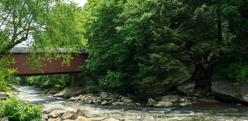 Covered Bridge Outdoor Scenic State Park Stream with Limestone Features